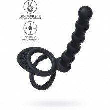 Насадка на пенис для двойного проникновения «Double Penetration Cock Ring», цвет черный, силикон, ToyFa 901413-5, коллекция Black & Red, длина 19.5 см., со скидкой