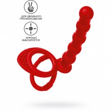 Насадка на пенис для двойного проникновения «Double Penetration Cock Ring», цвет красный, силикон, ToyFa 901413-9, коллекция Black & Red, длина 19.5 см., со скидкой