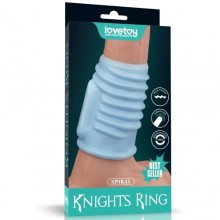 Насадка на пенис с вибрацией «Vibrating Spiral Knights Ring», цвет голубой, LoveToy LV343121, из материала TPE, длина 10 см., со скидкой