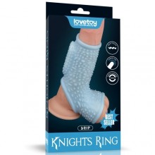 Насадка на пенис с вибрацией «Drip Knights Ring», цвет голубой, LoveToy LV343126, длина 13.3 см., со скидкой
