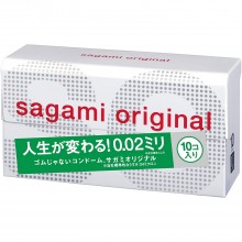Тонкие полиуретановые презервативы «Original 0.02», 10 штук, Sagami 150492, цвет прозрачный, длина 19 см.