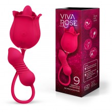 Вибромассажер «Viva rose» с язычком, цвет красный, материал силикон, Viva Rose Toys 159328, диаметр 3.5 см.