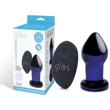 Стеклянная анальная вибропробка «Rechargeable Vibrating Butt Plug 3'5», цвет синий, Glas GLAS-V1, длина 8.5 см., со скидкой