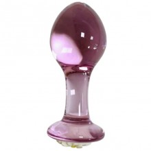 Стеклянная анальная пробка с украшением в форме цветка, цвет розовый, TAP-0068, бренд OEM, из материала стекло, длина 10.5 см.