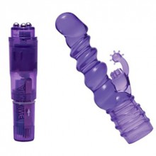 Мини вибратор с насадкой «Rocket Tickler», цвет фиолетовый, TVB-0510F, бренд OEM, длина 9.5 см.