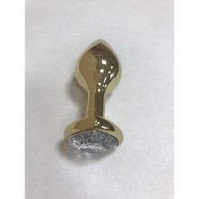 Золотой анальный плаг с кристаллом в виде сердца прозрачного цвета, материал металл, TAP-0071P, бренд OEM, длина 8 см.