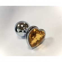 Серебристая анальная пробка с со стразом в виде сердца, TAP-0072J, бренд OEM, цвет серебристый, длина 8.3 см.