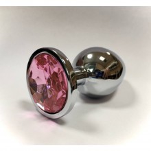 Большая серебристая анальная пробка с розовым кристаллом, TAP-0952R, бренд OEM, цвет серебристый, длина 9.5 см.