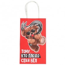 Крафтовый подарочный пакет «Тому, кто плохо себя вел», цвет красный, Сима-Ленд 9304743, длина 21 см., со скидкой