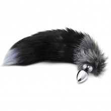 Анальный хвост «Black And White Fox Tail M», цвет серебристый, Alive 50031990000, из материала металл, длина 8 см.