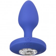 Перезаряжаемая анальная вибропробка «Cheeky Gems Medium Rechargeable Vibrating Probe» с кристаллом, цвет синий, California Exotic Novelties SE-0443-20-3, из материала силикон, длина 7.5 см., со скидкой