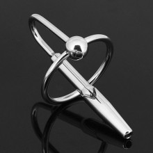 Мужская уретральная втулка с кольцом, цвет серебристый, TUP-0040, из материала Сталь, длина 4.2 см.