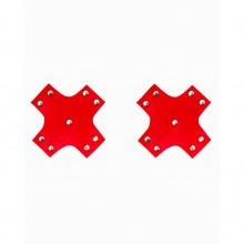 Красные пэстисы на грудь, Джага-Джага 941-12-2 red dd, из материала экокожа, длина 7.5 см., со скидкой