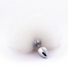 Анальная пробка с искусственным хвостом, цвет белый, CH-7201, бренд Crazy Handmade, диаметр 2.7 см., со скидкой