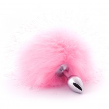 Анальная пробка с искусственным хвостом, цвет розовый, Crazy Handmade CH-7401, цвет серебристый, диаметр 2.7 см., со скидкой