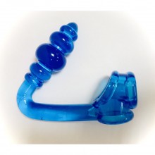 Кольцо для эрекции с анальной пробкой, цвет голубой, L-GAP-0005G, бренд OEM, из материала TPR, диаметр 4 см.
