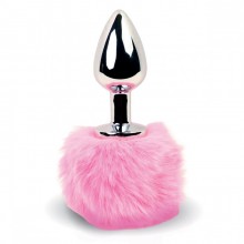 Анальный плаг с хвостиком «Bunny Tails Butt Plug Pink», цвет розовый, FeelzToys FLZ-E31004, из материала металл, цвет серебристый, длина 7 см., со скидкой