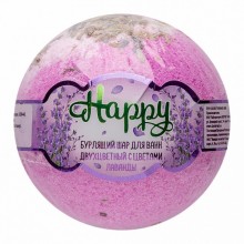 Цветная бомбочка для ванны «Happy» с цветами лаванды, Лаборатория Катрин KAT-15131, со скидкой