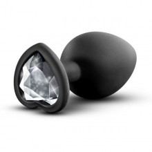 Анальная втулка с прозрачным кристаллом «Bling Plug Medium» в форме сердца, цвет черный, BL-95845, бренд Blush Novelties, из материала силикон, длина 8.2 см., со скидкой