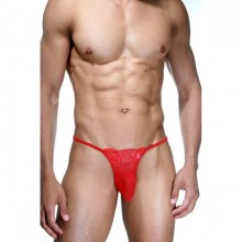 Ярко-красные кружевные стринги для мужчин, размер L/XL, La Blinque LBLNQ-15361-LXL, из материала полиэстер, со скидкой