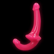 Страпон безремневой «Strapless Strap-on» люминесцентный, цвет розовый, Shots Media REA147GLOPNK1, из материала TPE, длина 13.5 см., со скидкой