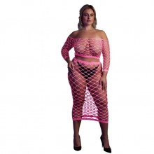 Сетчатый топ с длинной юбкой «Long Sleeve Crop Top and Long Skirt Pink», цвет розовый, размер XL/4XL, Shots Media OU834GPNOSX, из материала нейлон, коллекция Ouch!
