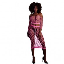 Топ в комплекте с нижней юбкой «Long Sleeve Crop Top and Long Skirt», размер XS/XL, цвет розовый, Shots Media OU834GPNOS, из материала нейлон, коллекция Ouch!