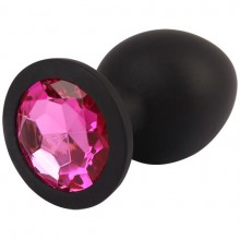 Матовая анальная втулка с розовым кристаллом, цвет черный, Chisa Novelties CN-941416172, из материала силикон, длина 9.5 см., со скидкой