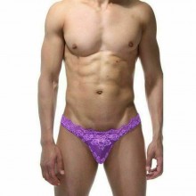 Мужские трусы тонги фиолетовые кружевные, размер S/M, LBLNQ-15411-SM, бренд La Blinque, из материала полиамид, цвет фиолетовый, со скидкой