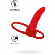 Насадка на пенис для двойного проникновения «Double Penetration Cock Ring», цвет красный, TOYFA 901414-9, коллекция Black & Red, длина 16.5 см., со скидкой