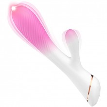 Бело-розовый вибромассажер-кролик, 9 режимов вибрации, Silicone Toys usk-v25, из материала силикон, длина 20.5 см., со скидкой