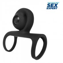 Насадка на член с виброулиткой, Sex Expert sem-55229, из материала силикон, цвет черный, длина 7.9 см.