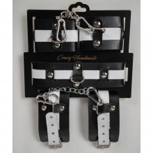 BDSM-набор из черной кожи с белым ремнем, Crazy handmade ch-23038, из материала кожа, цвет белый, со скидкой
