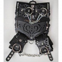 BDSM-набор из натуральной кожи с ажурными узорами, Crazy handmade ch-23037, цвет Черный, со скидкой