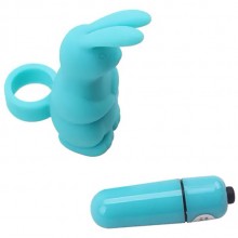 Насадка на палец в виде зайчика с вибрацией, голубая, Chisa novelties CN-371332219, из материала силикон, цвет голубой, длина 10 см., со скидкой
