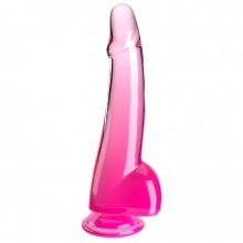 Гладкий фаллоимитатор «King Cock Clear 10 with Balls» с мошонкой, цвет розовый, PipeDream 5472040000, из материала TPE, длина 27.9 см., со скидкой