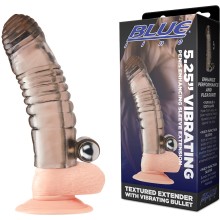 Насадка на пенис с вибрацией «Vibrating Penis Enhancing Sleeve Extension», BlueLine BLM4020, из материала TPR, цвет серый, длина 13.5 см., со скидкой