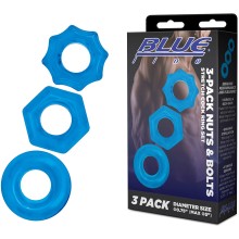 Комплект из трех колец для эрекции «3-Pack Nuts & Bolts Stretch Cock Ring Set», BlueLine BLM4029-BLU, со скидкой