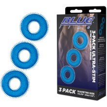 Комплект из трех колец для эрекции «3-Pack Ultra-Stim Stretch Cock Rings», BlueLine BLM4030-BLU, цвет голубой, диаметр 4.4 см., со скидкой