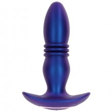 Анальная вибропробка с толчками и дистанционным управлением «The Tough Thrusting Buttplug», цвет синий, материал силикон, Toy Joy DEL10223, длина 14.5 см., со скидкой