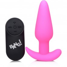 Анальная пробка «Bang 21X Remote Control Vibrating Silicone Butt Plug» с пультом дистанционного управления, цвет розовый, XR Brands XRAG563-Pink, длина 10.4 см., со скидкой