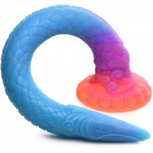 Фантазийный анальный стимулятор «Creature Cocks Makara Glow-in-the-Dark Snake Dildo», цвет голубой, XR Brands XRAH149, из материала силикон, длина 46.4 см., со скидкой