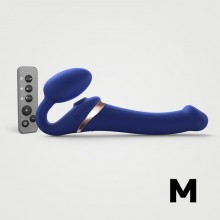 Гибкий страпон «Multi Orgasm Bendable Strap-on» с имитацией оральных ласк и вибрацией, цвет синий, Strap-on-me 6017395, длина 15.2 см., со скидкой
