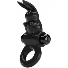 Вибрирующее кольцо «Pretty Love Exciting Ring» со стимулятором клитора в виде кролика, цвет черный, Baile BI-210245, из материала TPR, длина 9.2 см., со скидкой