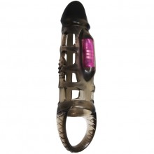Насадка на пенис с кольцом для мошонки «Penis Sleeve Harrison» с вибрацией, цвет черный, Baile BI-026209-1, длина 18 см., со скидкой