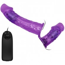 Женский фиолетовый страпон с вагинальной вибропробкой «Ultra», Baile BW-022060-1, из материала TPR, длина 17.5 см., со скидкой