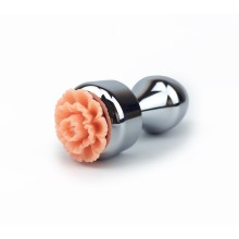 Маленькая анальная втулка с украшением в виде цветка, цвет персиковый, TAP-0058PR, из материала металл, цвет коралловый, длина 8.3 см.