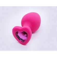 Розовая анальная втулка с кристаллом в форме сердца, размер L, TAP-0972, из материала силикон, длина 9.3 см., со скидкой