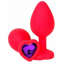 Красная анальная втулка с кристаллом в форме сердца, размер L, TAP-0975, бренд OEM, из материала силикон, длина 9.3 см., со скидкой