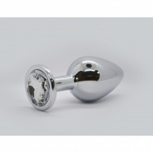 Серебристая анальная пробка с прозрачным стразом, металл, TAP-0951P, бренд OEM, цвет серебристый, длина 8.4 см.